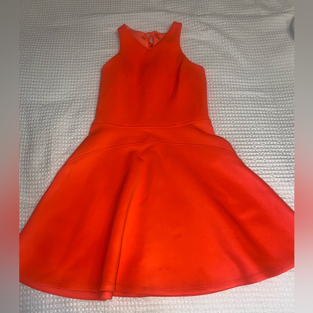 Miss Behave Girls Neon Orange Dress with Tightening Strings in the back